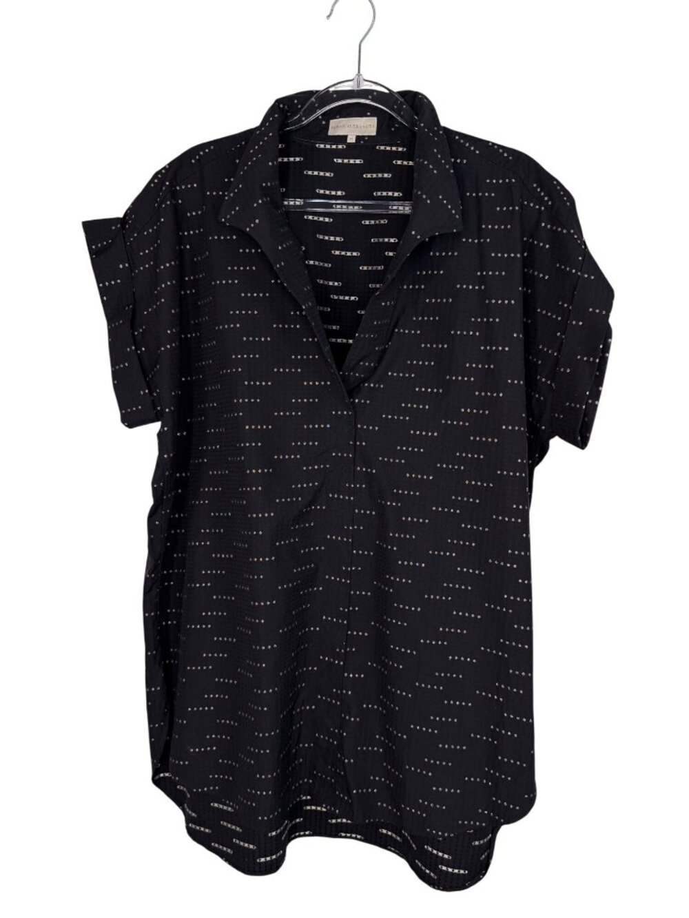 Sarah Alexandra Cap Sleeve Jasmine Tunic Top Black & Gold Diamonds Size X-Large